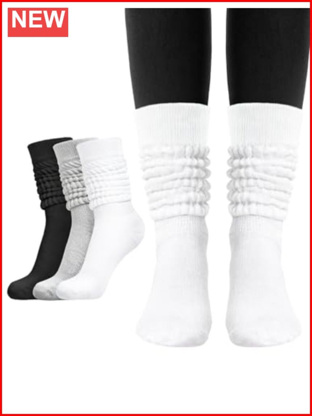 Slouch Socks Knit Knee High Tube Scrunch Sock Cotton Blend 3 Pairs